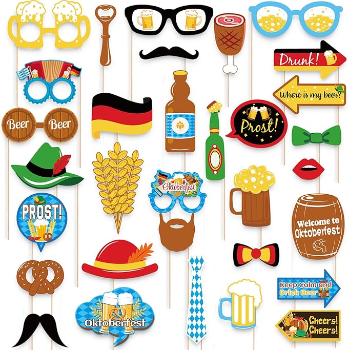90shine 55Ct Oktoberfest Photo Booth Props German Theme Party Decorations Supplies