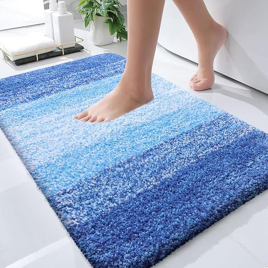 OLANLY Bathroom Runner Rugs 40x24, Extra Soft Absorbent Microfiber Bath Rugs, Rubber Backing, Quick Dry, Washable Bath Mats for Bathroom Floor, Tub and Shower, Home Decor Accessories, Light Royal Blue