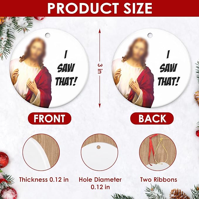 FLAGWIX Christmas Funny Gifts for Women Men - I Saw That Ceramic Christmas Ornaments 2025 for Tree Decorations - White Elephant Gifts for Adults, Funny Ornament for Couples, Stocking Stuffers Gift
