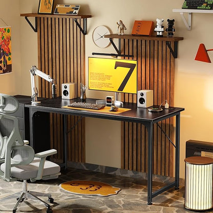 PRAISUN 47 X 20 Inch Office Computer Desk with Power Outlets and USB-C Port, Larger Gaming Desk, for Home Office, Study, Bedroom, Writing Work from Home Table, Metal Frame, Black