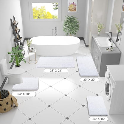 OLANLY Bathroom Rugs 70x24, Extra Soft Absorbent Chenille Bath Rugs, Rubber Backing Quick Dry, Machine Washable Bath Mats for Bathroom Floor, Tub and Shower, Home Decor Accessories, White