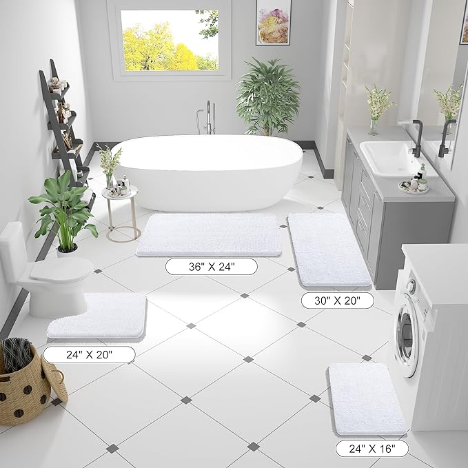 OLANLY Bathroom Rugs 59x20, Extra Soft Absorbent Chenille Bath Rugs, Rubber Backing Quick Dry, Machine Washable Bath Mats for Bathroom Floor, Tub and Shower, Home Decor Accessories, White