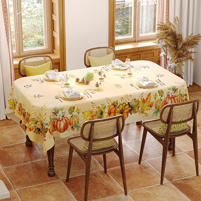 Fall Tablecloth Rectangle 60x120 Inch, Autumn Thanksgiving Harvest Orange Pumpkin Table Cloth Washable Spillproof Table Cover for Halloween Party, Picnic & Dinner Decor