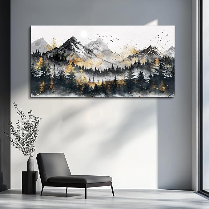 FUHAIHUA Large Wall Art For Living Room Canvas Wall Decor For Bedroom Forest Mountain Landscape Painting Office Mural Abstract Pictures Prints Artwork Aesthetic Family Room Decoration 24x48 In