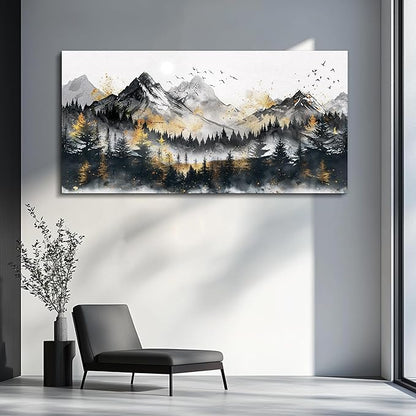 FUHAIHUA Large Wall Art For Living Room Canvas Wall Decor For Bedroom Forest Mountain Landscape Painting Office Mural Abstract Pictures Prints Artwork Aesthetic Family Room Decoration 24x48 In