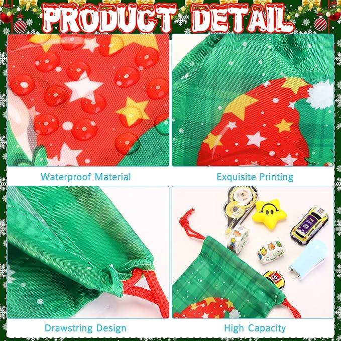 Xuniea 24 Pcs Christmas Party Favors Bags for Kids Drawstring Backpack Santa Claus Goodies Snack Treat Gift Bags Presents Wrapping for Xmas Winter Holiday Birthday Party (5.1 x 7.1 Inch)