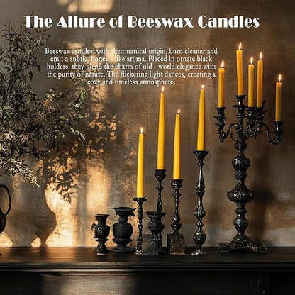 24 Packs Beeswax Taper Candles 9 Inch, All Natural Beeswax Candle Sticks - 10 Hour Burn Time - Smokeless & Dripless Taper Candles for Table Decor, Unscented Bee Wax Tapered Candle