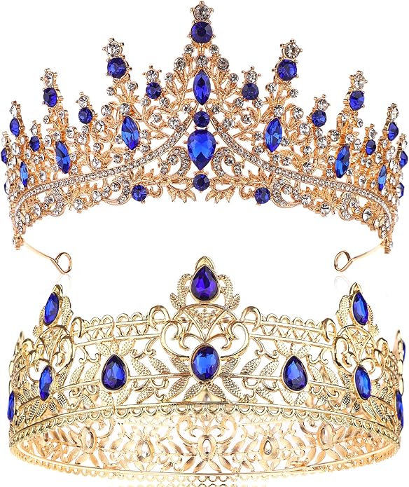 2 Pcs King and Queen Crowns Set King Crowns for Men Royal Crown with Black Rhinestone Crystal Crowns for Women Princess Crown Tiara Costume Headwear for Wedding Homecoming Party Decorations