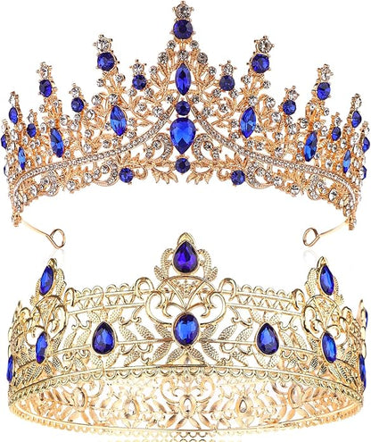2 Pcs King and Queen Crowns Set King Crowns for Men Royal Crown with Black Rhinestone Crystal Crowns for Women Princess Crown Tiara Costume Headwear for Wedding Homecoming Party Decorations