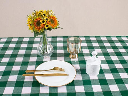 Kesfey 12 Packs Green and White Checkered Tablecloths Party Picnic Disposable Table Covers 54 × 108 Inches Splashproof Plastic Checkered Gingham Tablecover for Outdoor Dinners Party Retro Celebrations