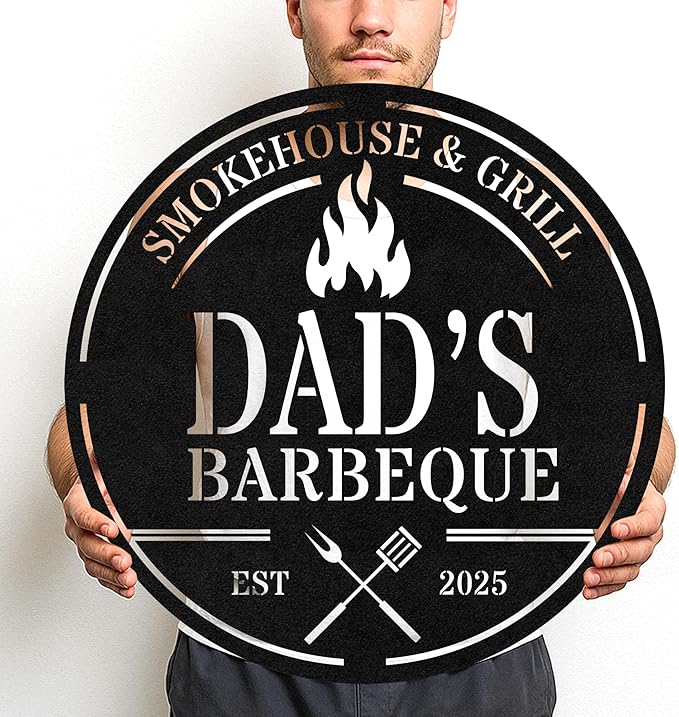 Custom BBQ Workshop Metal Sign, Personalized Grill Cut Name Wall Decor for Garage, Rustic Outdoor Cooking Area Gift