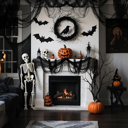 8 Pack Halloween Black Gauze Wall Decor,Outdoor Halloween Fake Spider Web Decorations Webbing,Cobwebs Mesh Spooky Fabric,30X72 in Black Cheesecloth for Haunted House Indoor Creepy Cloth Backdrop