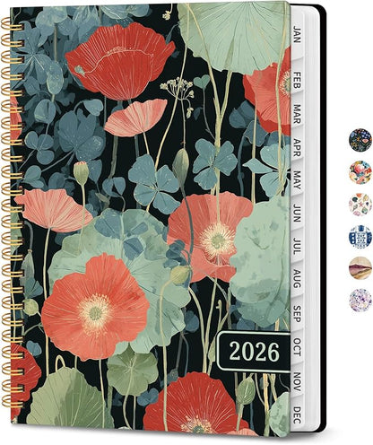 2026 Planner, Weekly and Monthly Planner for Women, Jan 2026 - Dec 2026 Pretty 2026 Calendar Planner with Monthly Tabs, Inner Pocket, Spiral Binding, Perfect for Office Home School - 8.5" x 11", Poppy Garden