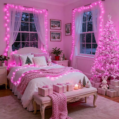 JMEXSUSS 600 LED Pink Christmas Lights for Decorations, 168ft Pink String Fairy Lights Indoor Outdoor Clear Wire for Girl's Room Bedroom Brithday Party Yard Decor