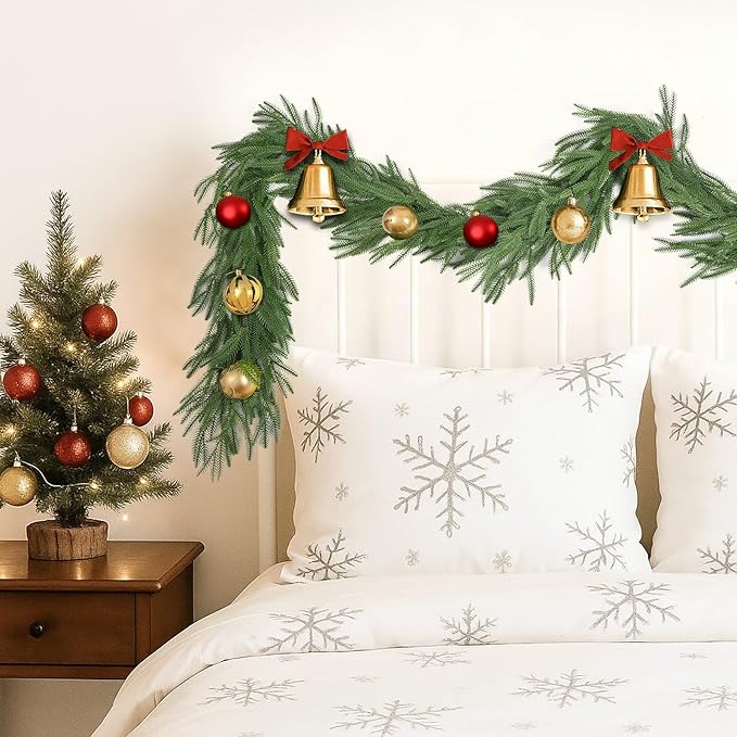 6 FT Christmas Norfolk Pine Garlands, Winter Decor Real Touch Pine Garland, Artificial Greenery Xmas Garland for Holiday, Table, Wall, Fireplace, Mantel, Indoor & Outdoor Decoration (1 Pack, 6 FT)