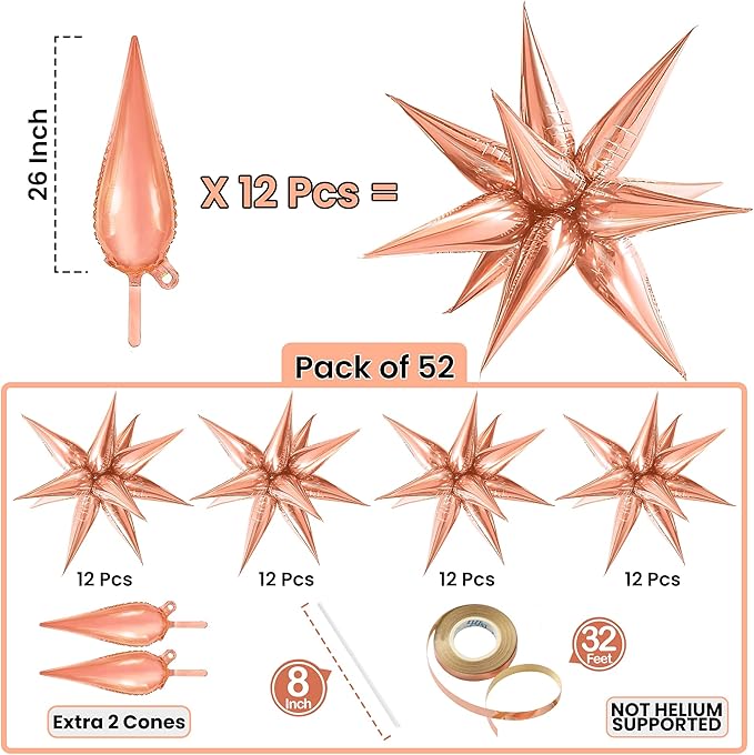 KatchOn, Huge Rose Gold Starburst Balloons - 26 Inch | Star Balloon, Rose Gold Party Decorations | Spike Balloon for Mylar Balloons Decoration | Graduation Decorations 2025