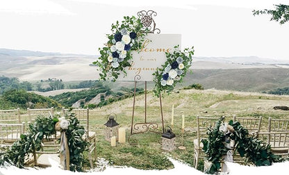 Arch Flower Kit of 2 - Artificial Floral Swag for Wedding Welcome Sign, Reception Ceremony Signs, Chair Decor (Dusty Blue & Ivory)