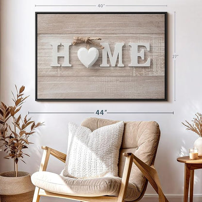 ElephantStock Home Sign Wall Art - Horizontal Floating Framed Canvas - 1-Piece Living Room Wall Decor - Photography Typography Canvas Print - Brown and Beige Decor for Wall - 40" X 27"
