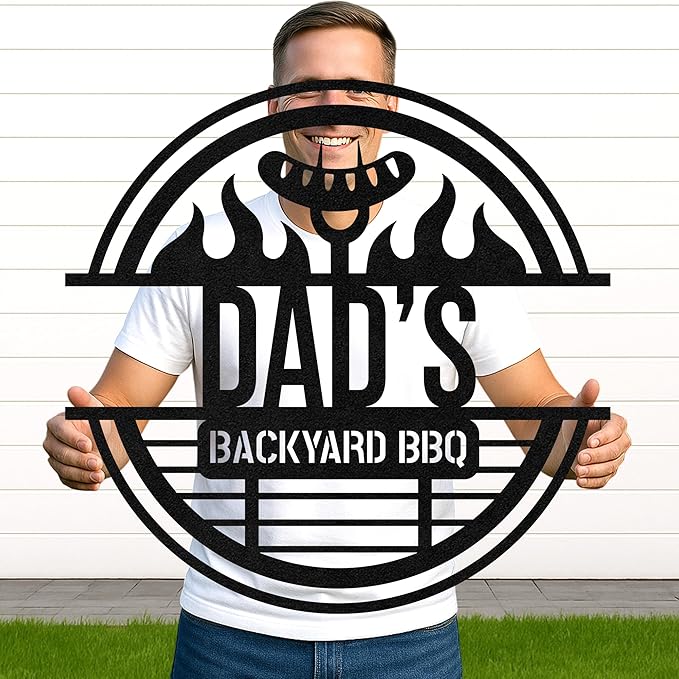 Personalized BBQ Cut Metal Sign, Custom Name Outdoor Grill Wall Art for Patio Kitchen, Backyard Barbecue Decoration