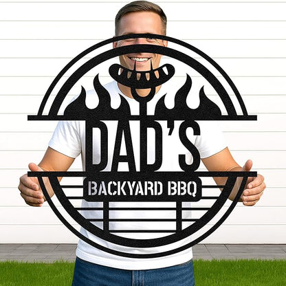 Personalized BBQ Cut Metal Sign, Custom Name Outdoor Grill Wall Art for Patio Kitchen, Backyard Barbecue Decoration