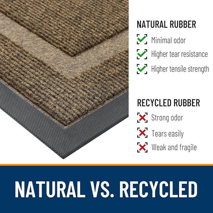 OLANLY Front Door Mat Indoor Outdoor Entrance, Waterproof All-Season, All-Weather Doormat, Sturdy Natural Rubber, Fade Resistant, Low Profile, Easy Clean Patio Porch Entryway Mat, 29.5x17, Brown