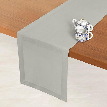 D'Moksha Homes Linen Silver Grey Table Runner 84 Inches Long - 100% Pure Linen 14 x 84 Inch Table Runner for Dining, Winter, Christmas, Holiday - Machine Washable