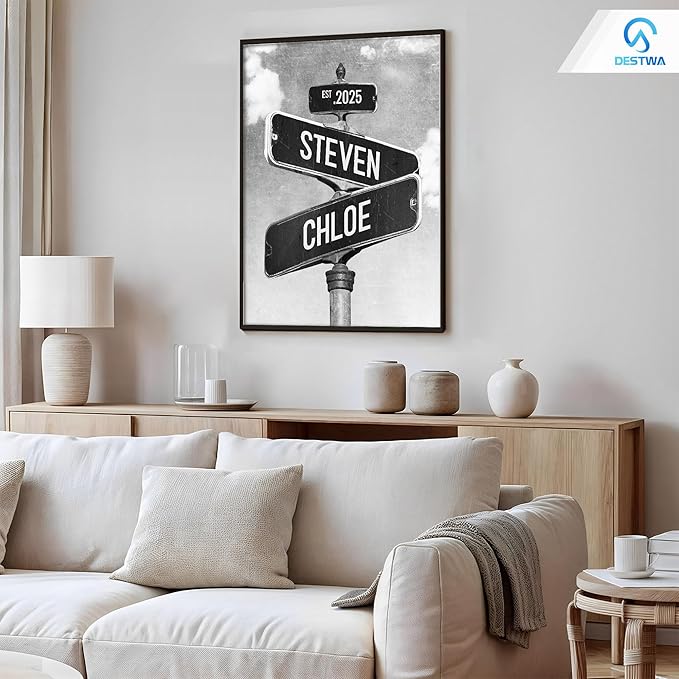 Personalized Vintage Street Sign For Couples, Custom Street Sign Canvas Poster Wall Art With Names, Gift For Valentine