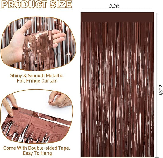 Coffee Brown Tinsel Backdrop Foil Fringe Curtains - 2 Packs Door Streamers Backdrop for Birthday Door Decorations, Party Supplies for Bachelorette, Graduation, Christmas, Disco Decor