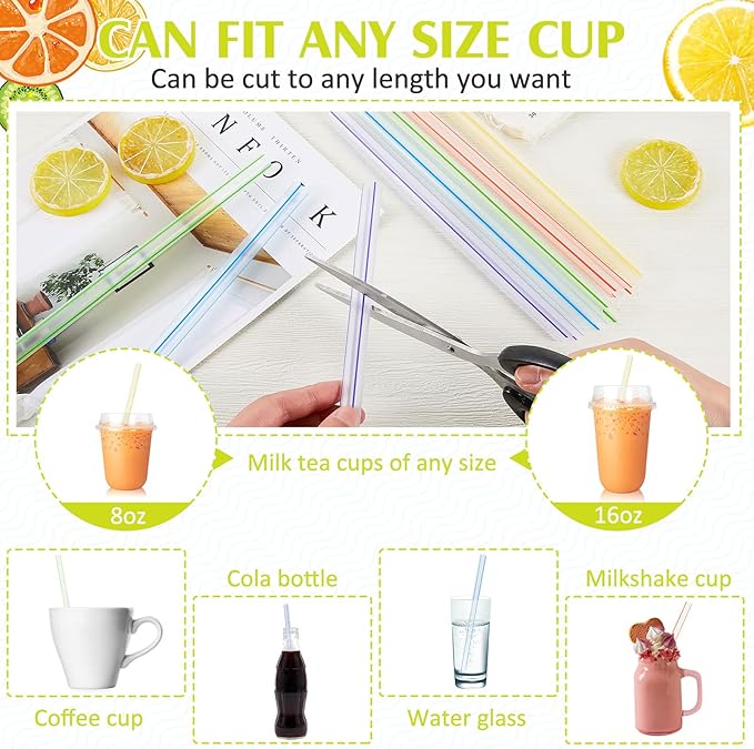 Tessco 600 Pcs 9.06 Inch Smoothie Straws Bulk Disposable Bubble Tea Straws Large Plastic Individually Wrapped for Tall Homemade Milkshakes(Rainbow Color)