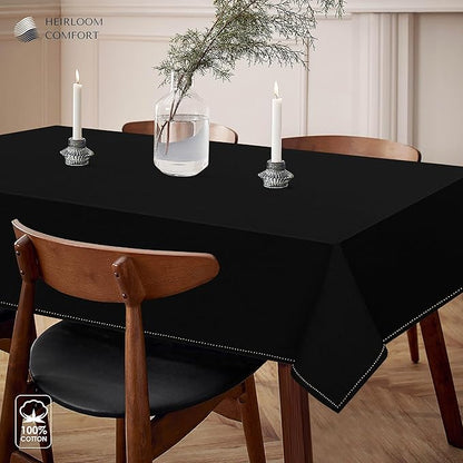 Black Cotton Table Cloth, 60x86 Inch, Fits 6-8 Seats, Soft, Durable, Washable, Wrinkle Resistant, Rectangle Tablecloth for Dining, Formal Dinner, Party Decor, Events, All Seasons