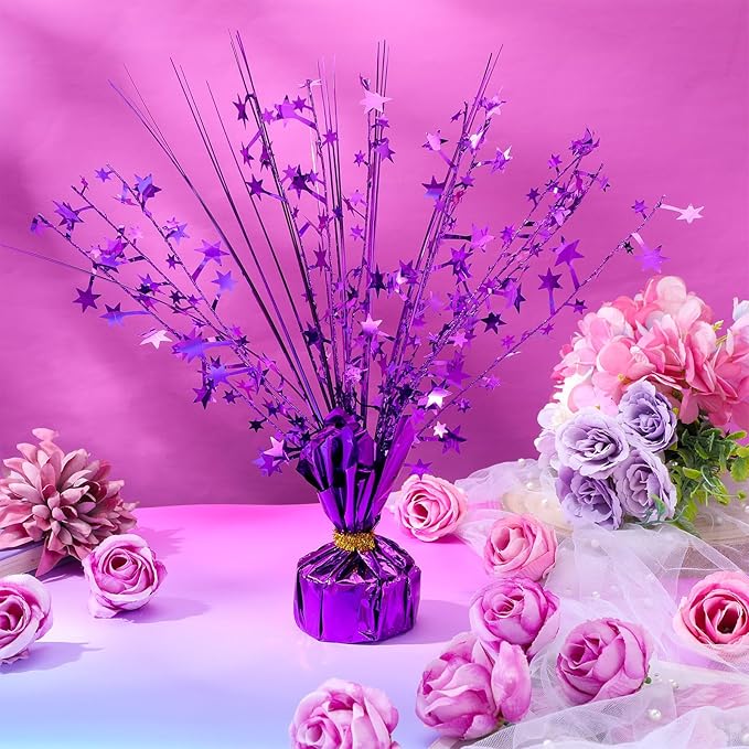 Crowye 18 Pcs Foil Spray Centerpiece Christmas Party Winter Star Table Decoration Burst Metallic Table Centerpieces for Birthday Party Season Holiday(Purple)