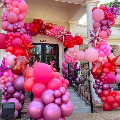 Hot Pink Red Star Balloons,9Pcs 22Inch Pink Red Explosion Spike Cone Helium Polyester Film Star Foil Balloons for Birthday Anniversary Baby Shower Valentine's Day Disco Party Decorations