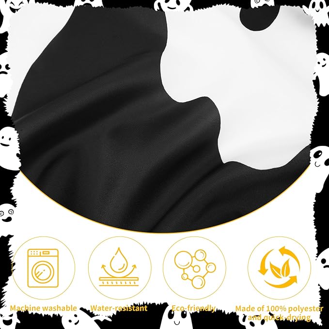 Halloween Shower Curtain, Spooky Cute Ghosts Cartoon Print, Black & White Fabric Bathroom Decor for Boys, Trick or Treat - Includes 12 Hooks and Ghost Decorations, 72x72 Inch