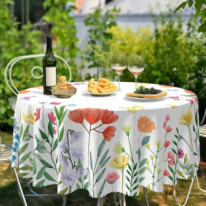 Eikione Round Tablecloth 60inch,Tablecloth Waterproof and Wrinkle-Free, Wild Flower Rustic Table Covers, Summer Decorations for Home