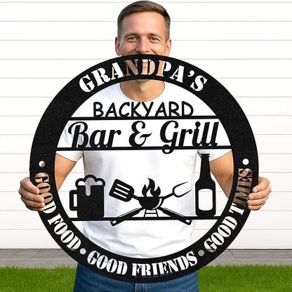 Outdoor Barbecue Metal Sign, Custom Grill Name Cut Wall Art for BBQ Station, Rustic Patio Kitchen and Backyard Decor