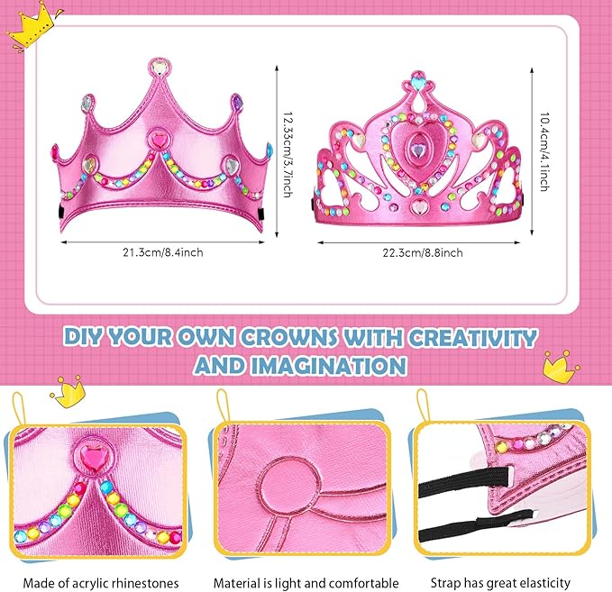 Yaomiao 44 Pcs Foam Crowns for Kids Princess Tiaras Crowns Bulk Diamond Sticker Making Kits for Birthday Party Supplies