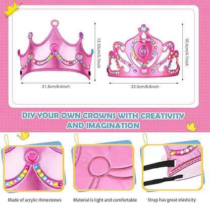 Yaomiao 44 Pcs Foam Crowns for Kids Princess Tiaras Crowns Bulk Diamond Sticker Making Kits for Birthday Party Supplies