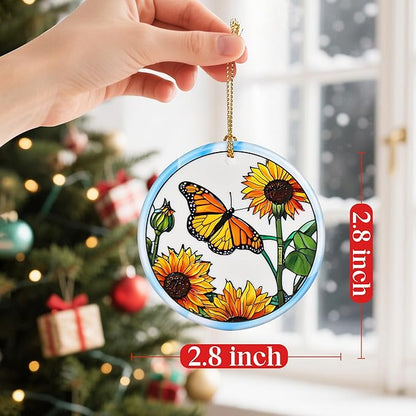 Sunflower Butterfly Ornament, Christmas Ornaments: Christmas Tree Decorations, Holiday Decor, Stocking Stuffers, Gift Ideas, Xmas Gift, Butterfly Lover Gifts & Gifts for Women