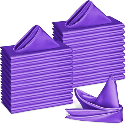 Bailarina 80 Pack Purple Satin Napkins,17x17 Inches Wedding Napkins Square Soft Silky Table Napkins Bulk Decorative Elegant Cloth Napkin for Party Decoration, Banquet,Wedding,Graduation