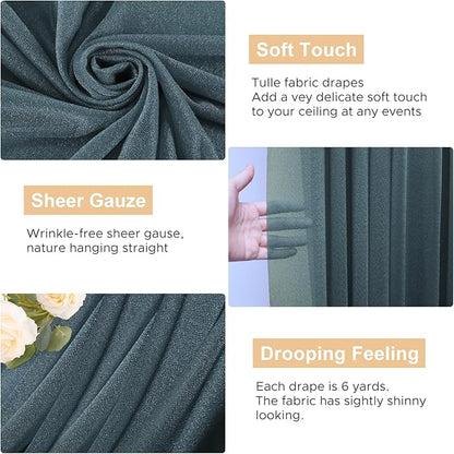Wokceer Wedding Arch Draping Fabric Grey Blue 2 Panels 28.7" x 20FT Sheer Fabric Drapes Backdrop Arch Draping Fabric for Wedding Ceremony Birthday Party Bridal Shower Decoration