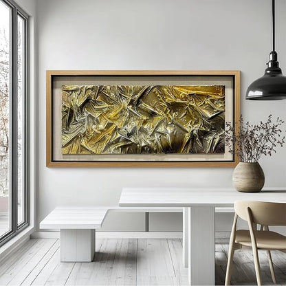 BrightA Liquid gold texture leather 3D wall art with double-sided hanging gold and silver texture reliefs, suitable for enterprise walls (horizontal/vertical) 47.2"x23.6"