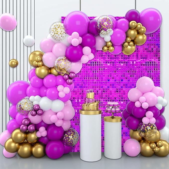 48 PCS Purple Shimmer Wall Backdrop, Laser Square Sequin Photo Backdrops Panel, Glitter Wall Background for Birthdays, Weddings, Halloween, Engagements, Disco Bachelorette Party Decoration (6FTx8FT)
