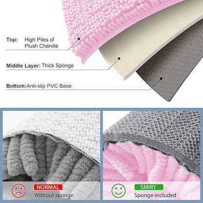 Smiry Luxury Chenille Bathroom Rugs 59x20, Extra Soft and Absorbent Shaggy Bath Mat, Machine Washable, Non-Slip Plush Carpet Runner for Tub, Shower, and Floor, Home Decor Accessories, Pink