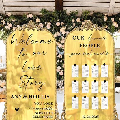 Custom Wedding Mirror Vinyl Decals Personalized Wedding Welcome Signs DIY Bride and Groom Names Stickers Welcome to Our Love Story Sign for Reception Display Party Entry Weddings Letters Decoration