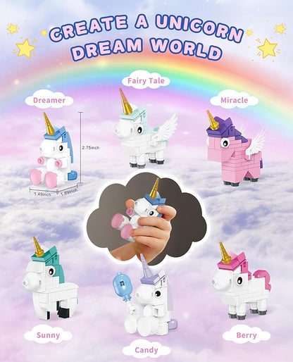 Unicorn Building Blocks Set, 6 PCS Unicorn Toys for Girls, Creative Educational STEM Toys Compatible with Lego, Christmas Birthday Gift Ideas