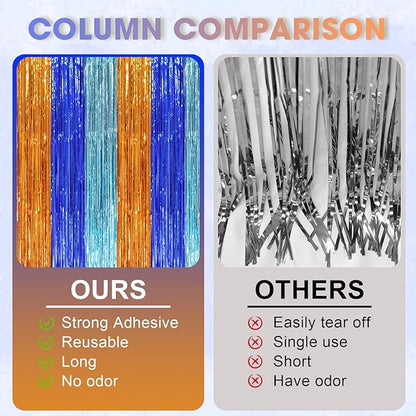 3 Pack 3.3 x 8.2 ft Blue Orange Foil Fringe Backdrop Curtains, Tinsel Streamers Party Decorations, Fringe Backdrop, Door Shimmer for Birthday Party