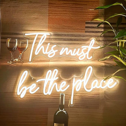 This Must Be The Place Neon Sign for Wall Décor, (Large) 43.7X8 inches Neon Lights Signs for Wedding Bar Office Cafe Party Neon LED Sign Gift for Anniversary Girlfriend