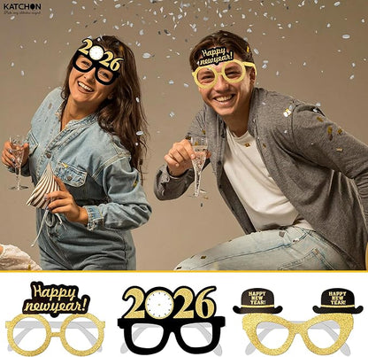 KatchOn, 2026 Glasses New Year Eve - Pack of 12 | Happy New Year Eyeglasses 2026 for New Years Eve Party Supplies 2026 | NYE Party Glasses | Happy New Years Decorations 2026 | NYE Sunglasses 2026