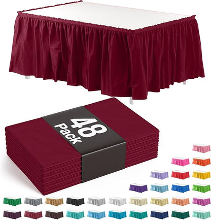 Ruffle Table Skirt Burgundy 48 Pack 14 Ft Long Table Skirts for Rectangle Tables 6ft Plus or Round Tables Skirts with Adhesive Strip for Gender Reveal Decor & Happy Birthday Parties by Exquisite