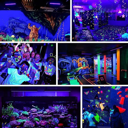 4 Pack 100W LED Black Lights, Blacklight Flood Light with Plug and Switch, 120VAC IP66 Waterproof Blacklight for Halloween Party, Glow in The Dark, Stage Light, Body Paint, Neon Glow